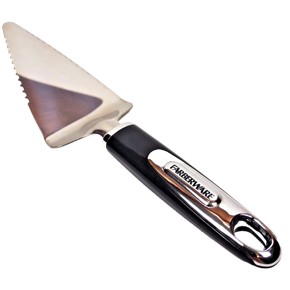Faberware Chrome and Black Pizza Cake Pie Server Serrated Edge Hanging Hook